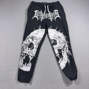 Lurking Class Pants Mens Medium Black Skull Graphic Fleece Joggers Gothic Horror
